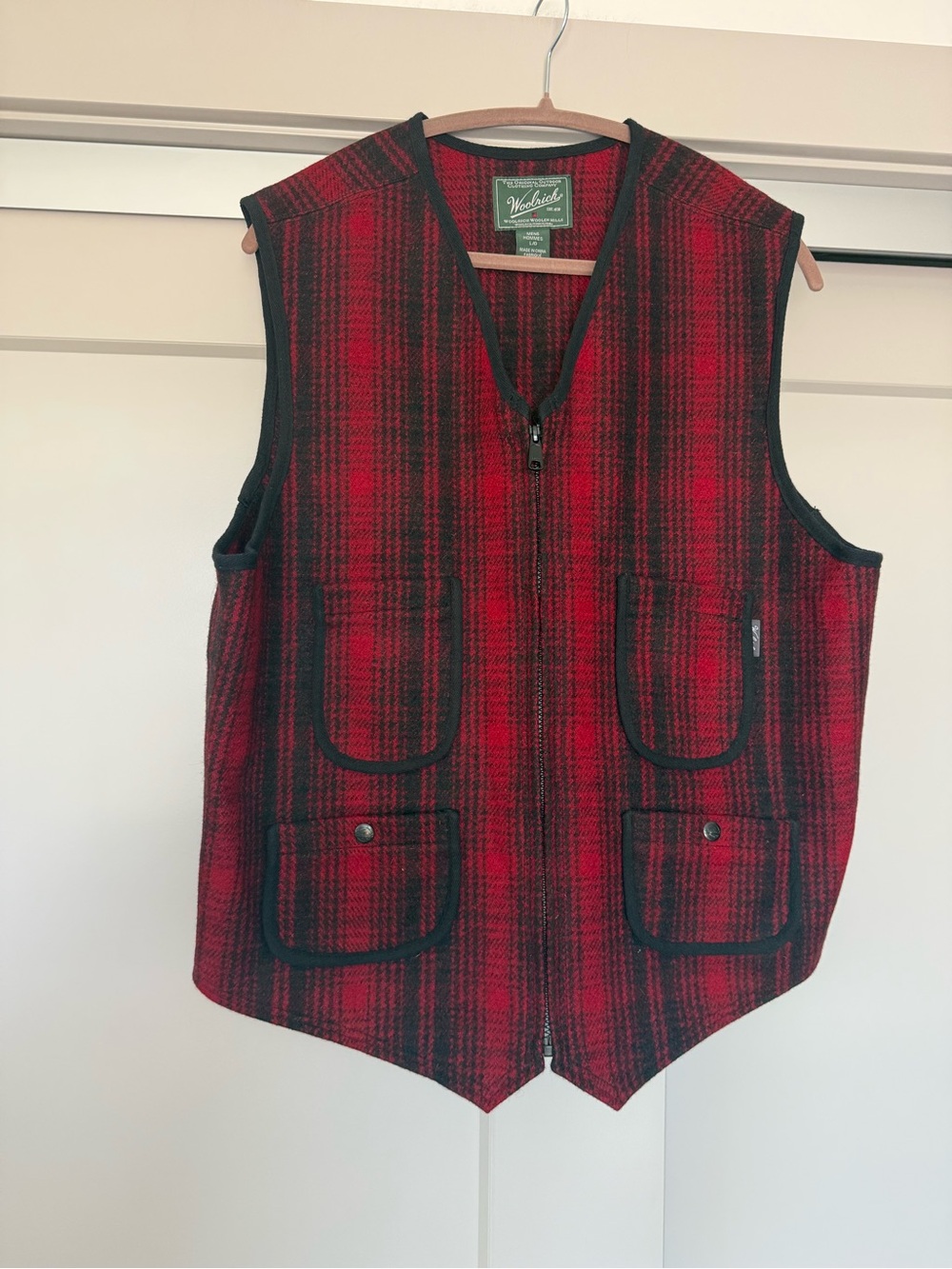 Woolrich Red and Black Plaid Wool Vest